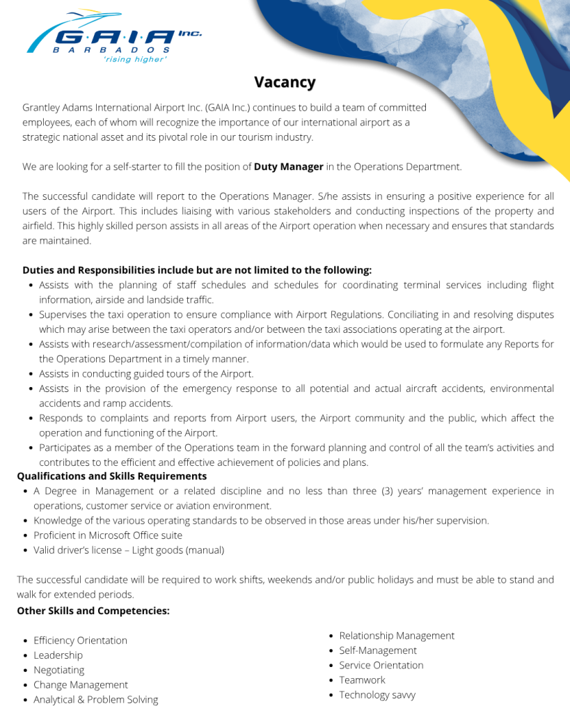 Duty Manager Job Post Part 1